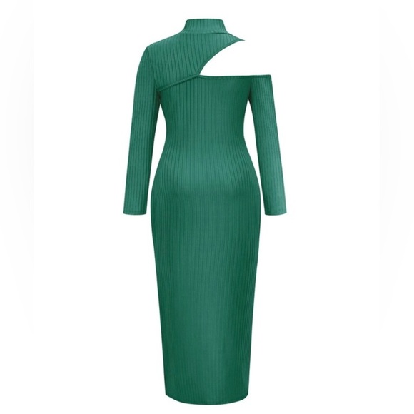 Ladies Sexy Open Show Slit Dress Turtleneck Strip Long Skirt - Picture 5 of 6